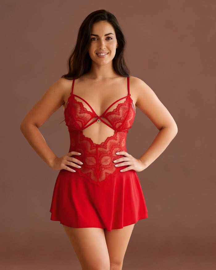 Linsori Crimson Heart Babydoll Set Plus Size - Front view 