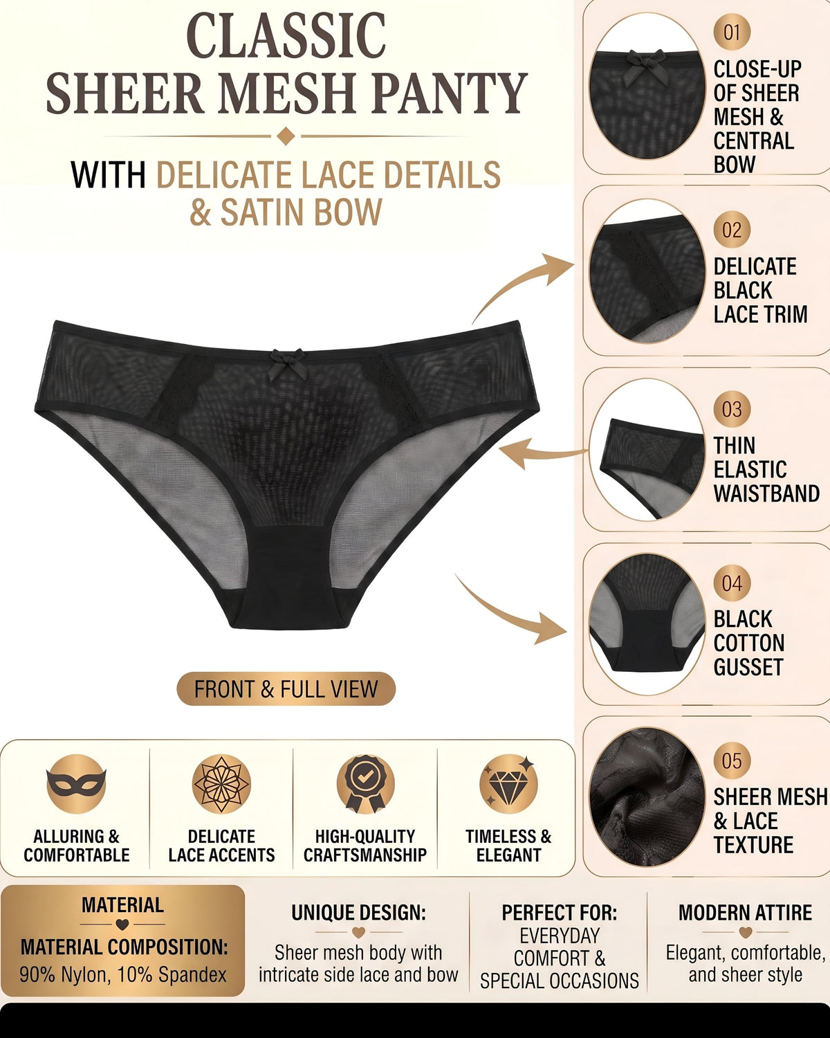 Linsori Sheer Noir Amarantes Brief -  Product detail view