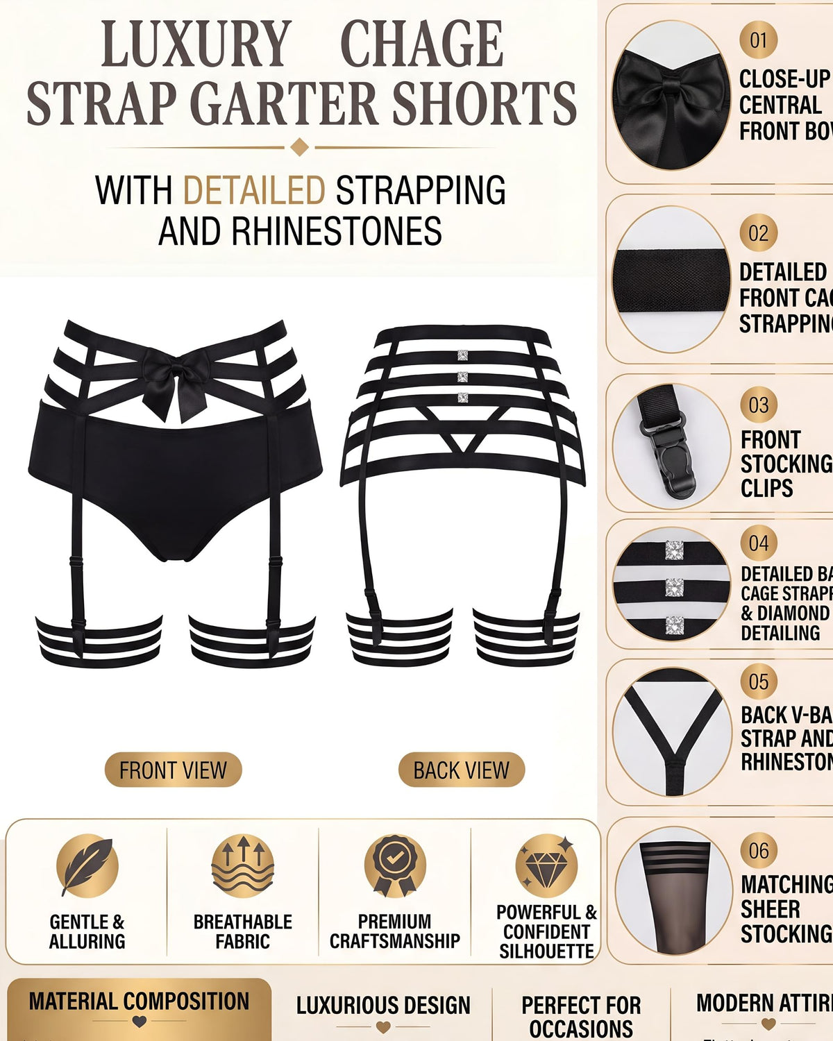 Linsori Noir Amorre Strappy Thong -  Product detail view