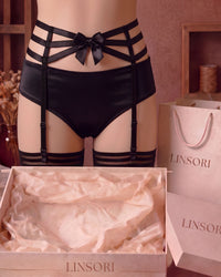 Linsori Noir Amorre Strappy Thong - Mannequin View