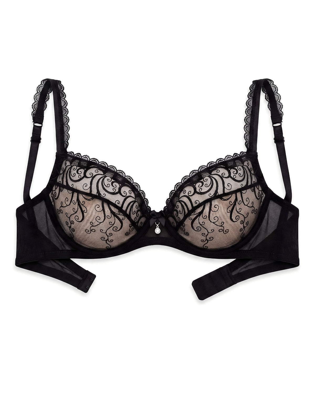 Linsori Noir Embroidered Soft Cup Bra 2 Plus Size - White background view