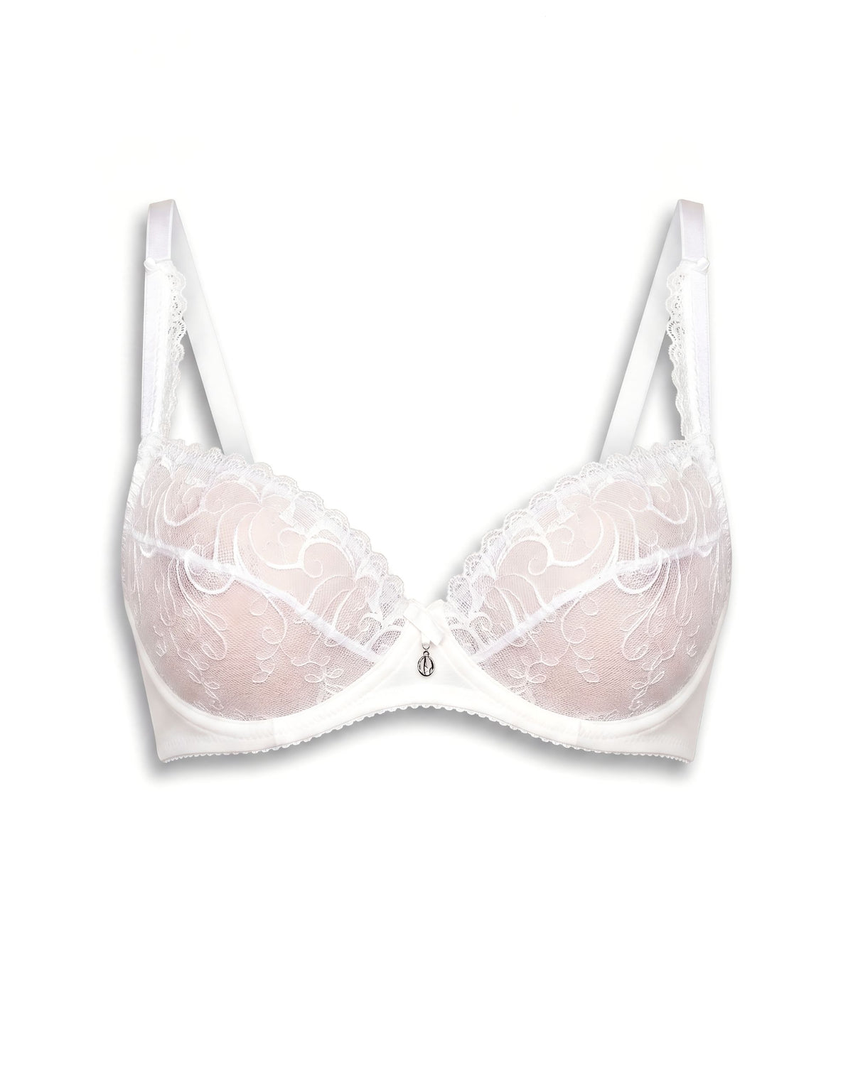 Linsori Pearl Embroidered Soft Cup Bra Plus Size - White background view