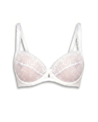 Linsori Pearl Embroidered Soft Cup Bra Plus Size - White background view