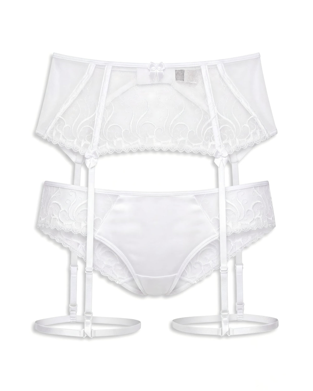 Linsori Pearl Embroidered Suspender Belt - White background view
