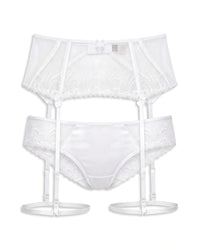 Linsori Pearl Embroidered Suspender Belt - White background view