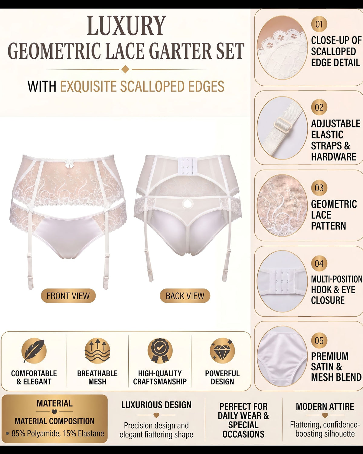 Linsori Pearl Embroidered Suspender Belt -  Product detail view