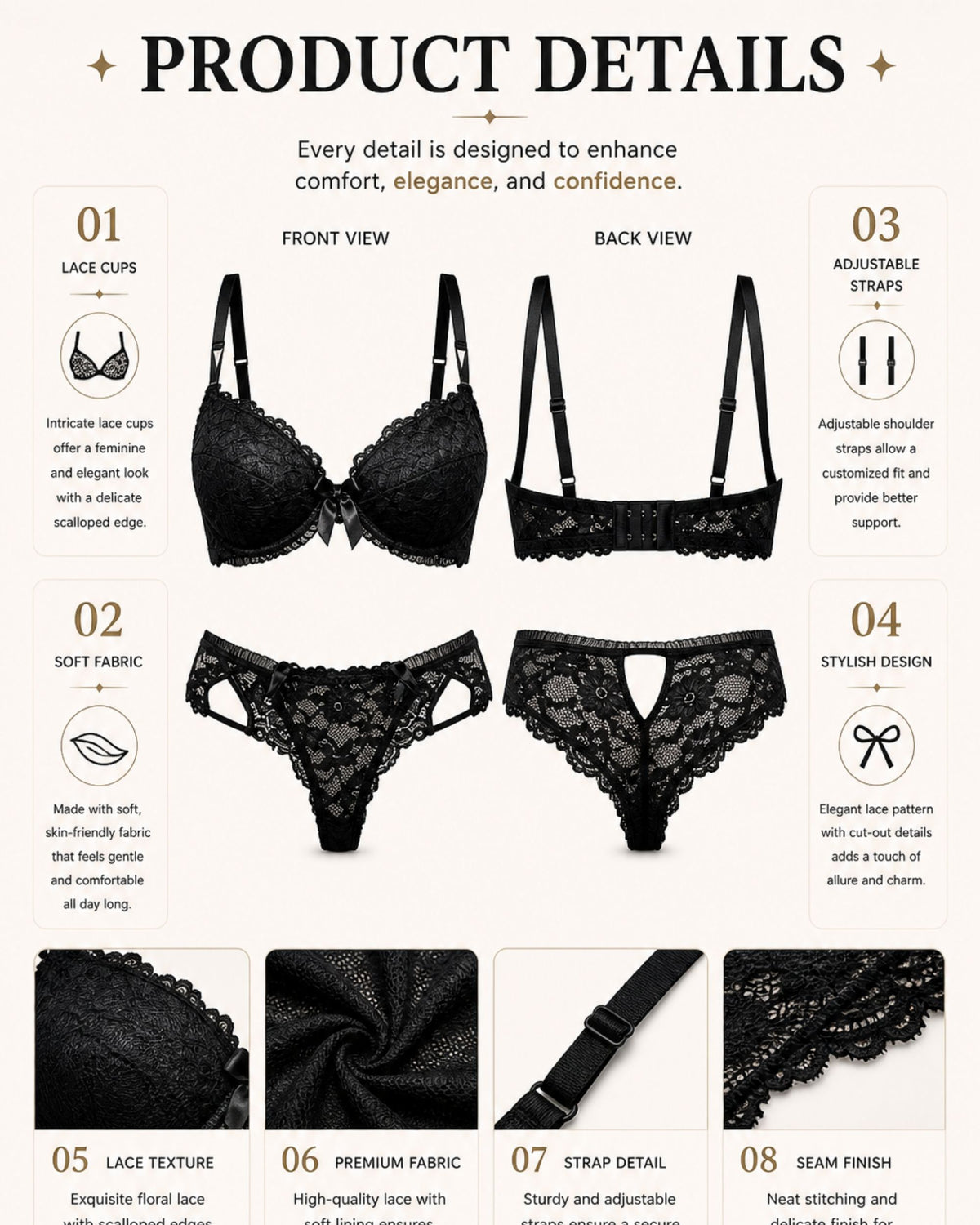Linsori Carmen Midnight Push-Up Bra Plus Size -  Product detail view