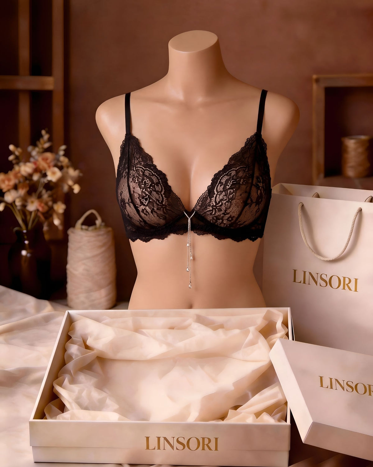 Linsori Midnight Lace Soft Cup Bra Cyria Plus Size - Mannequin View