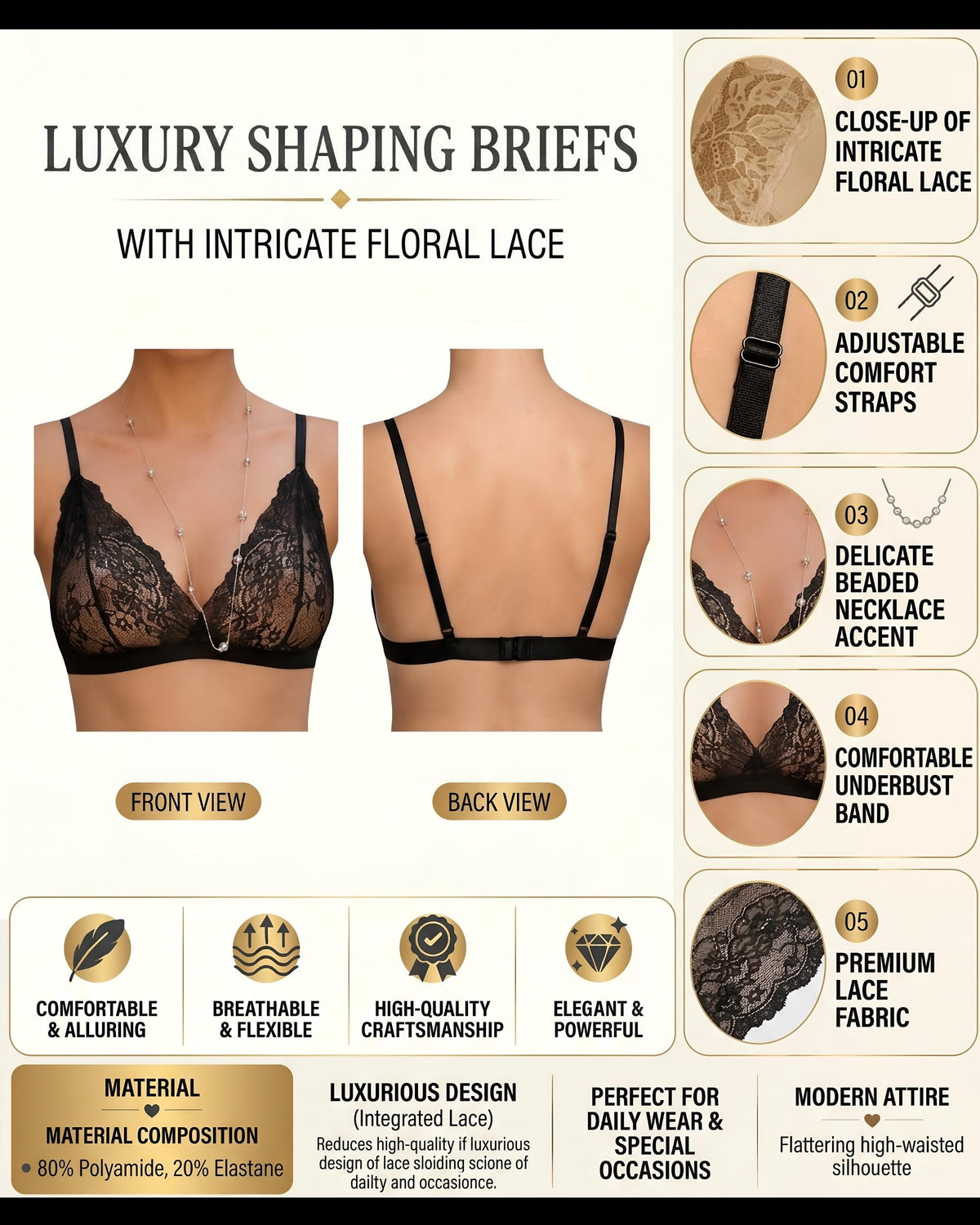 Linsori Midnight Lace Soft Cup Bra Cyria Plus Size -  Product detail view