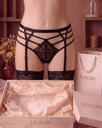 Linsori Cyria Noir Geometric Suspender Belt - Mannequin View