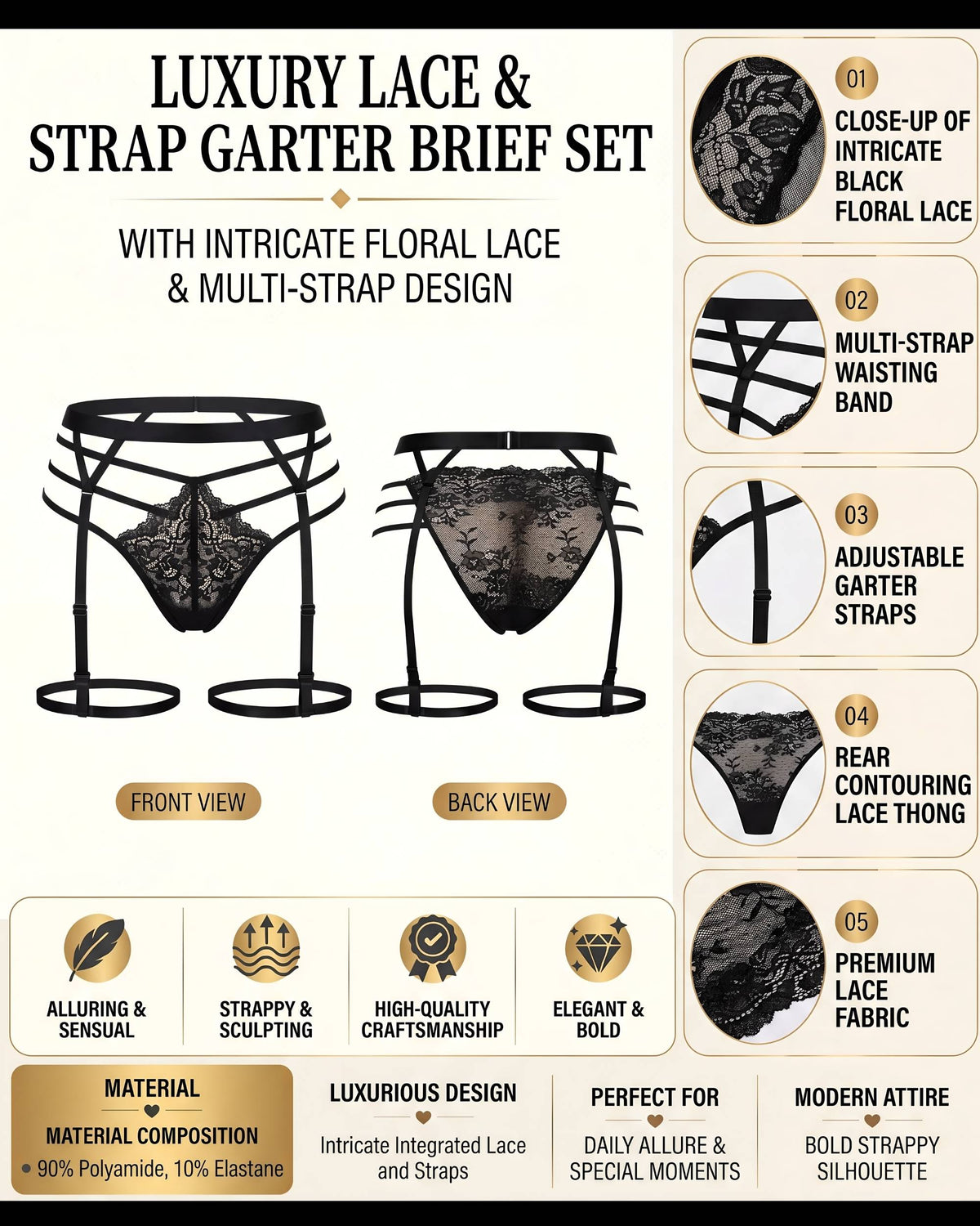 Linsori Cyria Noir Geometric Suspender Belt -  Product detail view