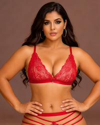 Linsori Crimson Lace Soft Cup Bra Plus Size - Front view 