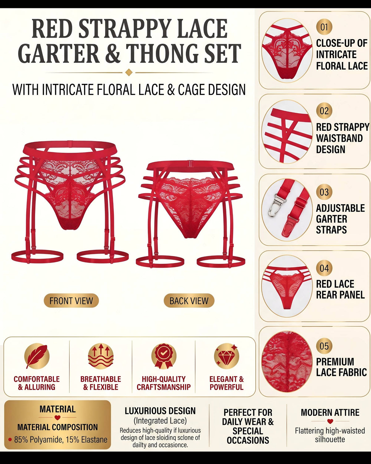 Linsori Cyria Scarlet Suspender Belt Plus Size -  Product detail view