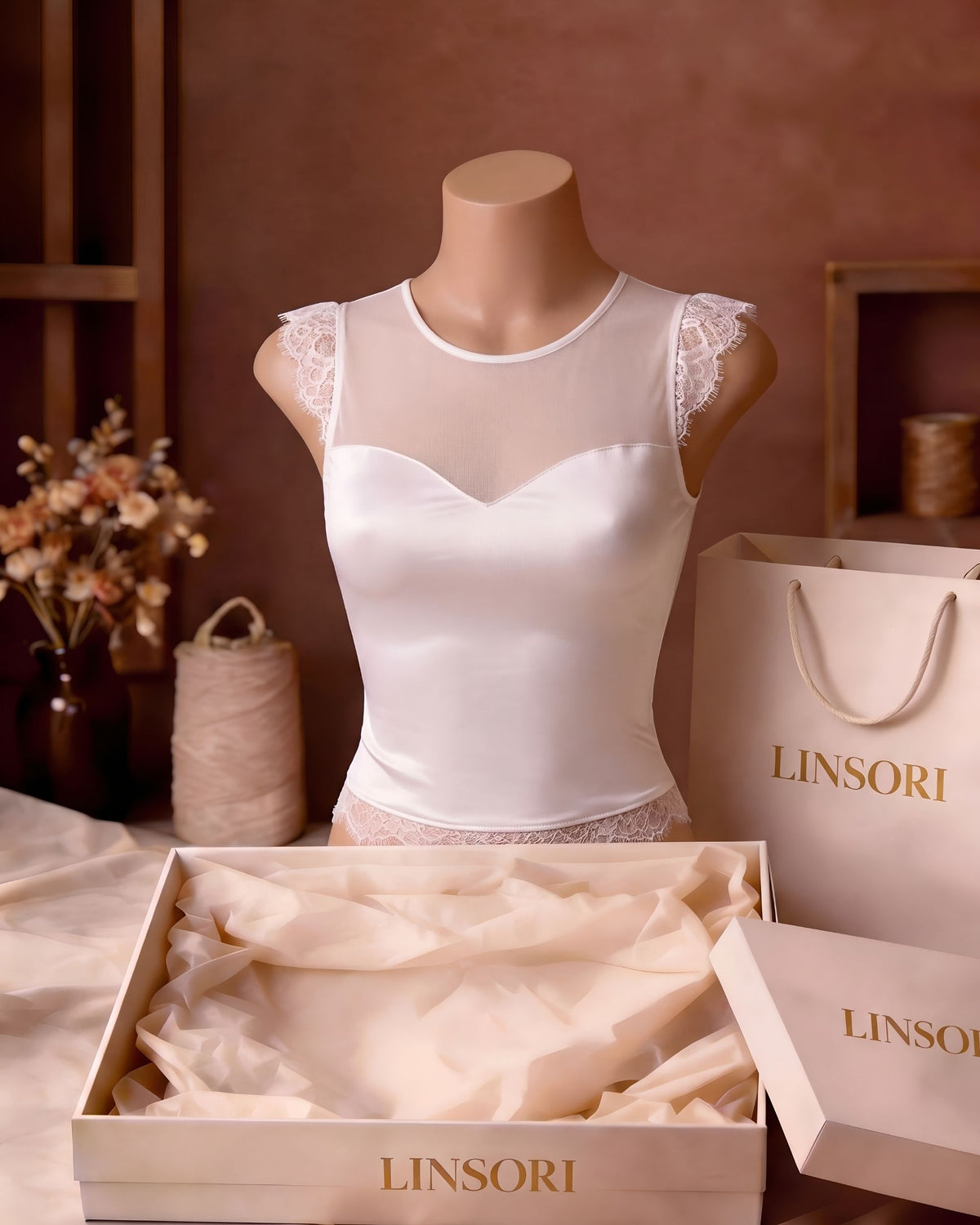 Linsori Ivory Eyelash Lace Shirt Piece - Mannequin View