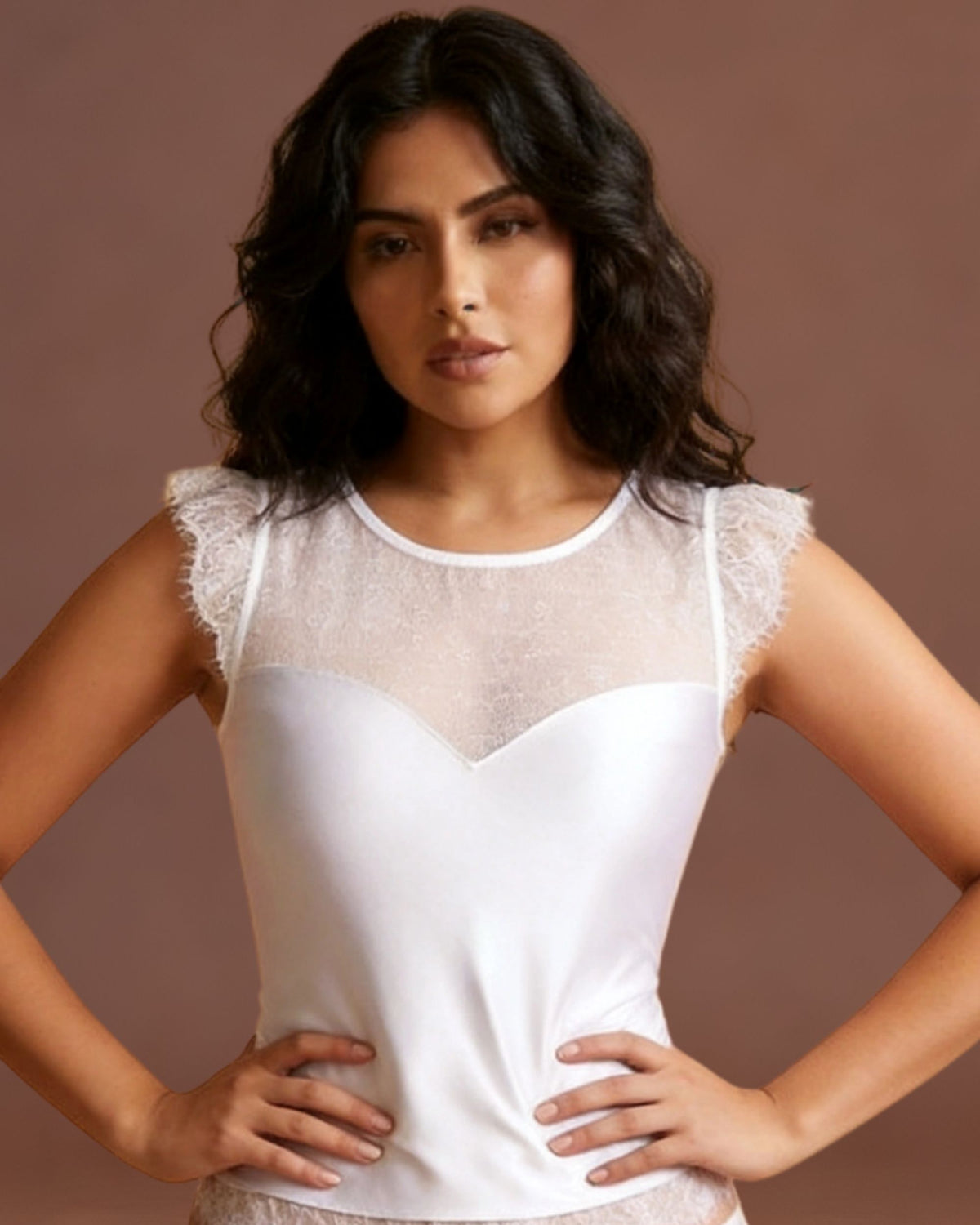 Linsori Ivory Eyelash Lace Shirt Piece - Front view 