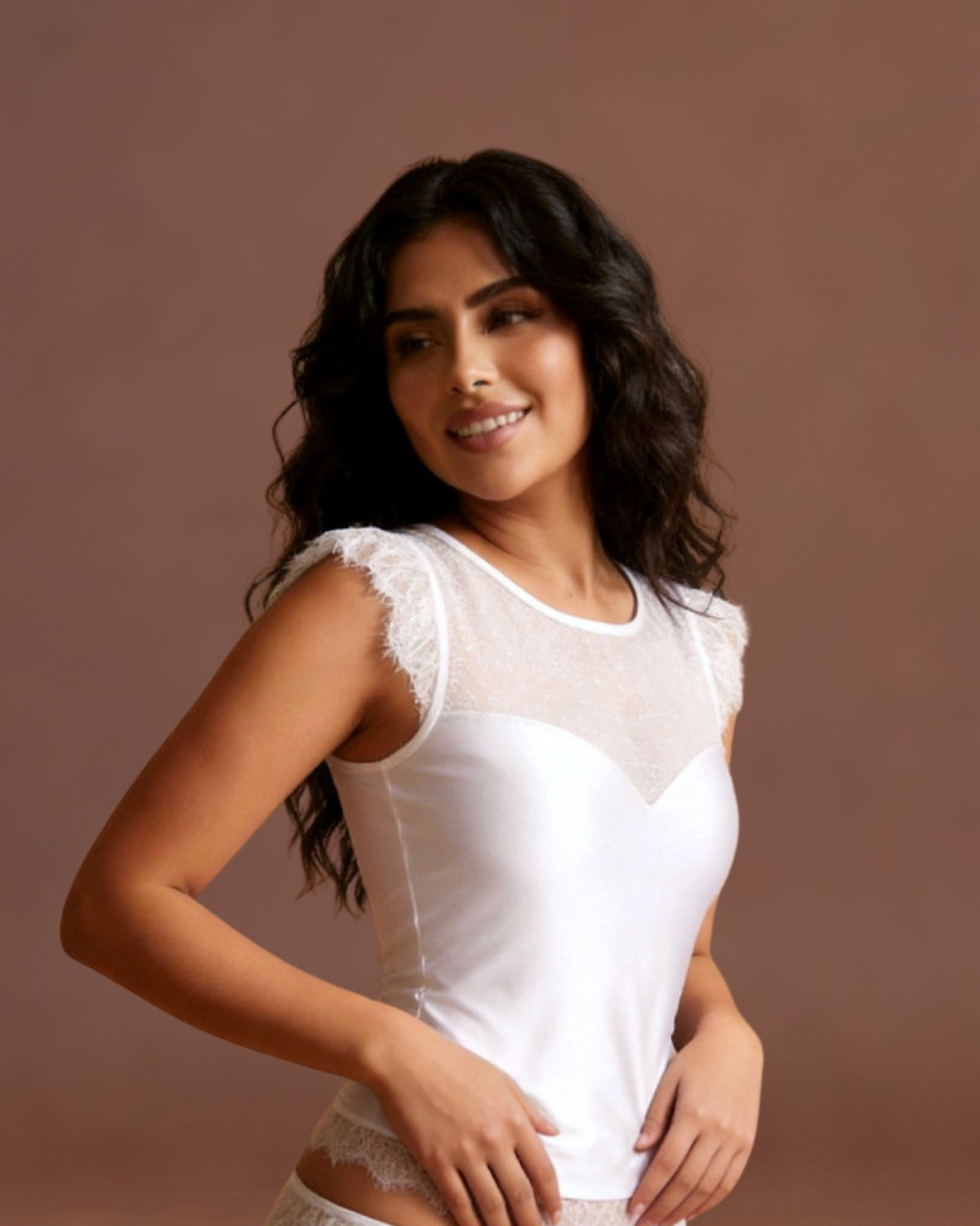 Linsori Ivory Eyelash Lace Shirt Piece -  Right view