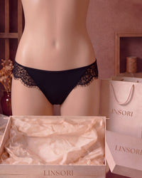 Linsori Noir Eyelash Floral Lace Thong - Mannequin View