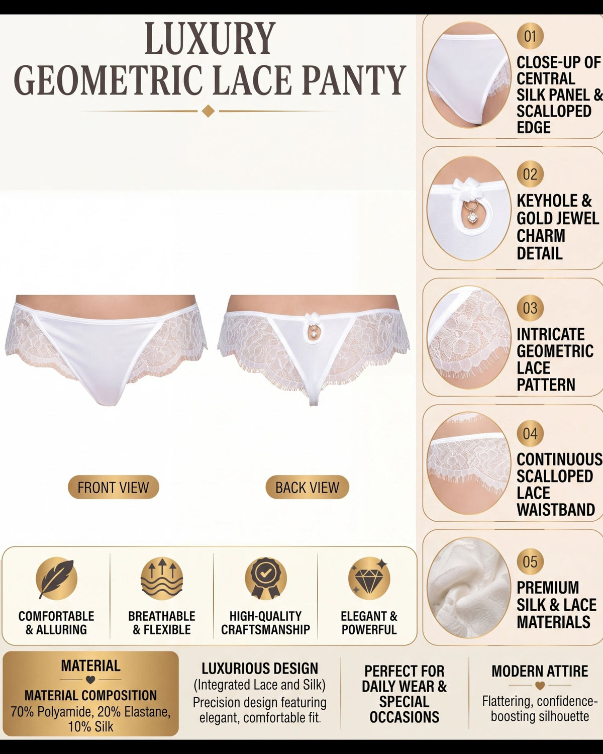 Linsori Pearl Eyelash Floral Lace Thong -  Product detail view
