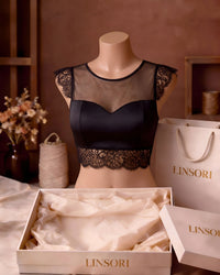 Linsori Noir Eyelash Lace Top Piece - Mannequin View