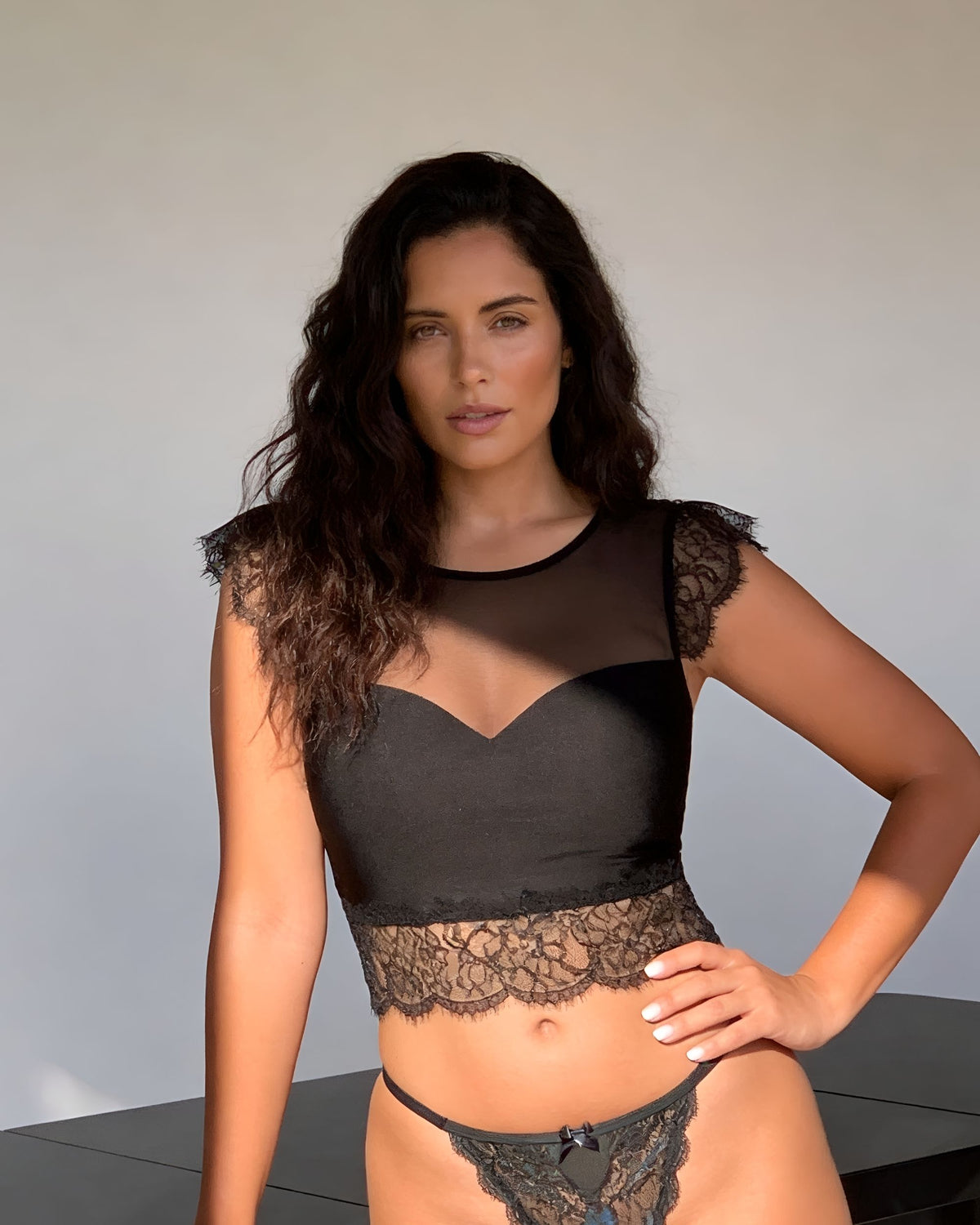 Linsori Noir Eyelash Lace Top Piece - Lifestyle view