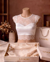 Linsori Ivory Eyelash Lace Top Piece - Mannequin View