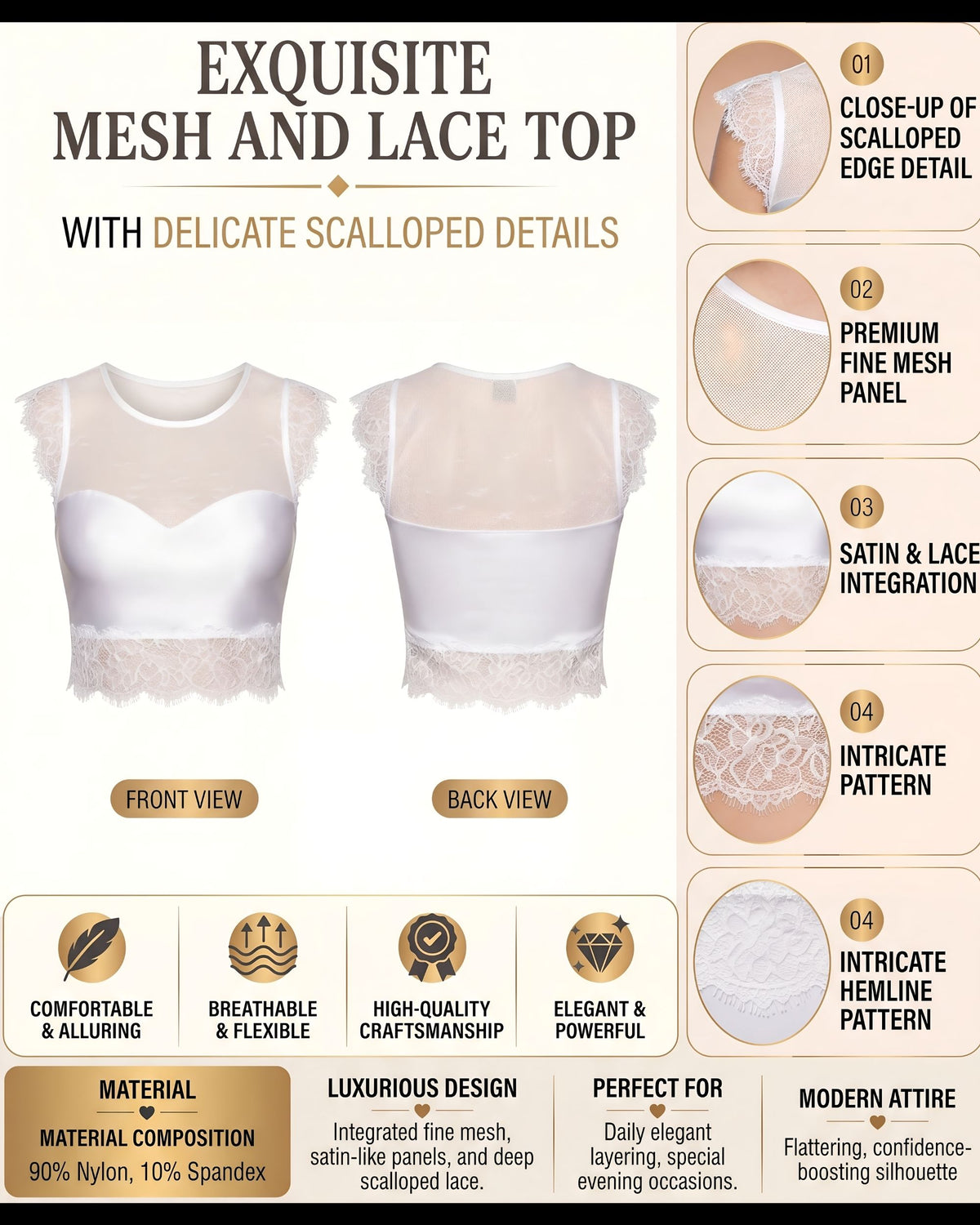 Linsori Ivory Eyelash Lace Top Piece -  Product detail view