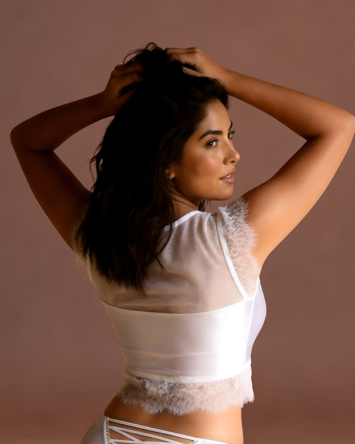 Linsori Ivory Eyelash Lace Top Piece -  back view