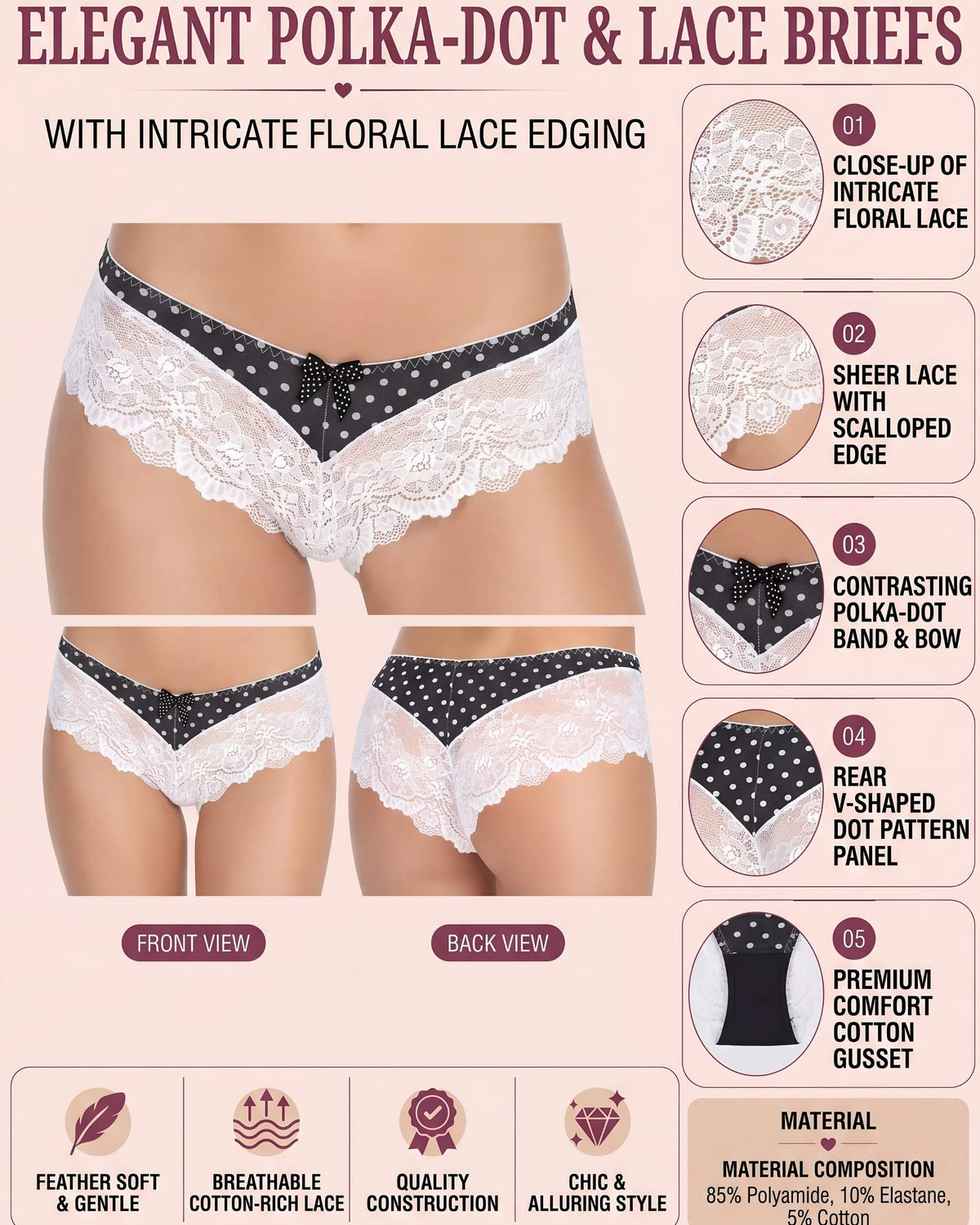 Linsori Bare Embroidered Lace Hipster Brief -  Product detail view