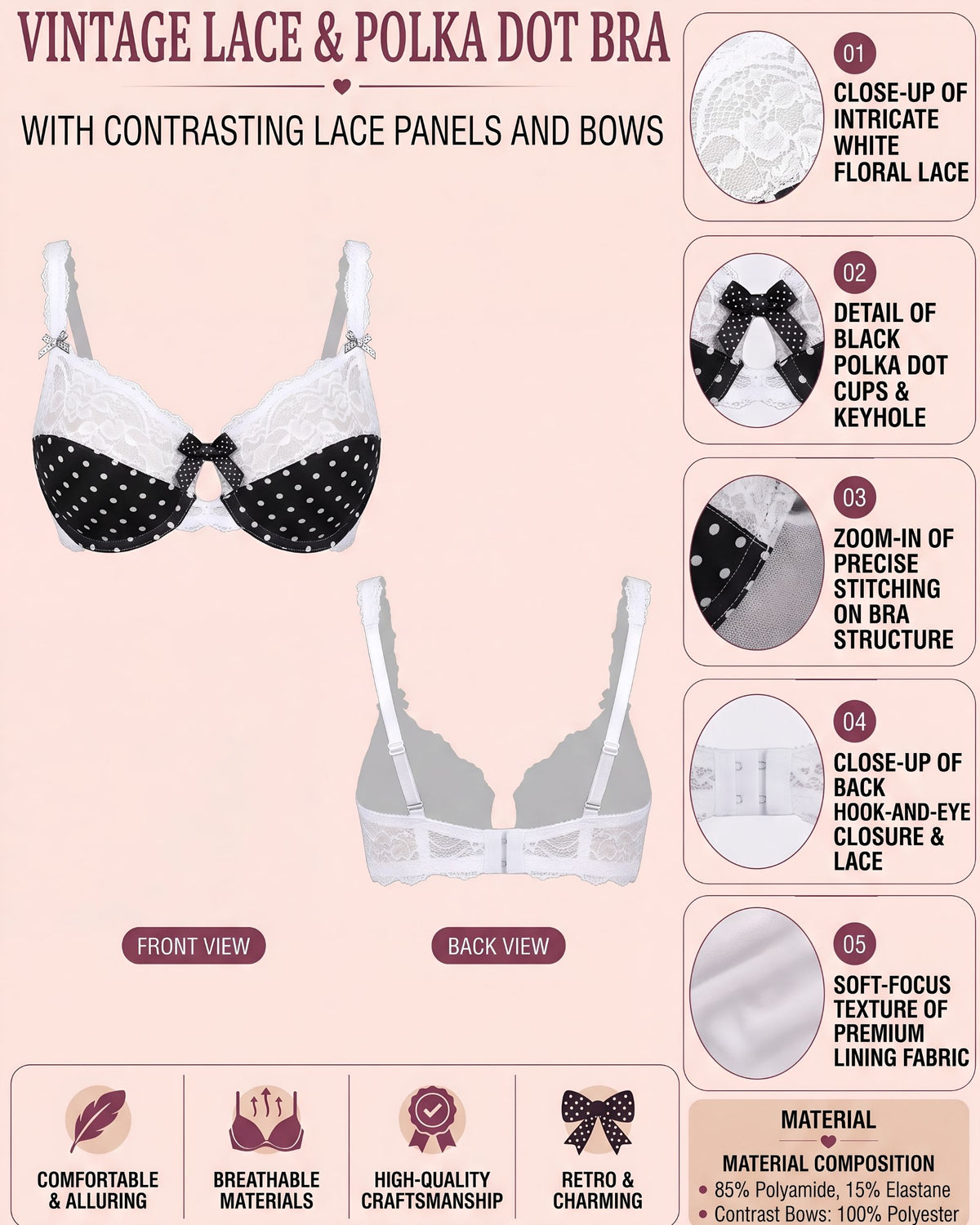 Bare Embroidered Lace Push Up Bra Plus Size