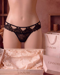 Linsori Noir Mesh Bridal Thong - Mannequin View