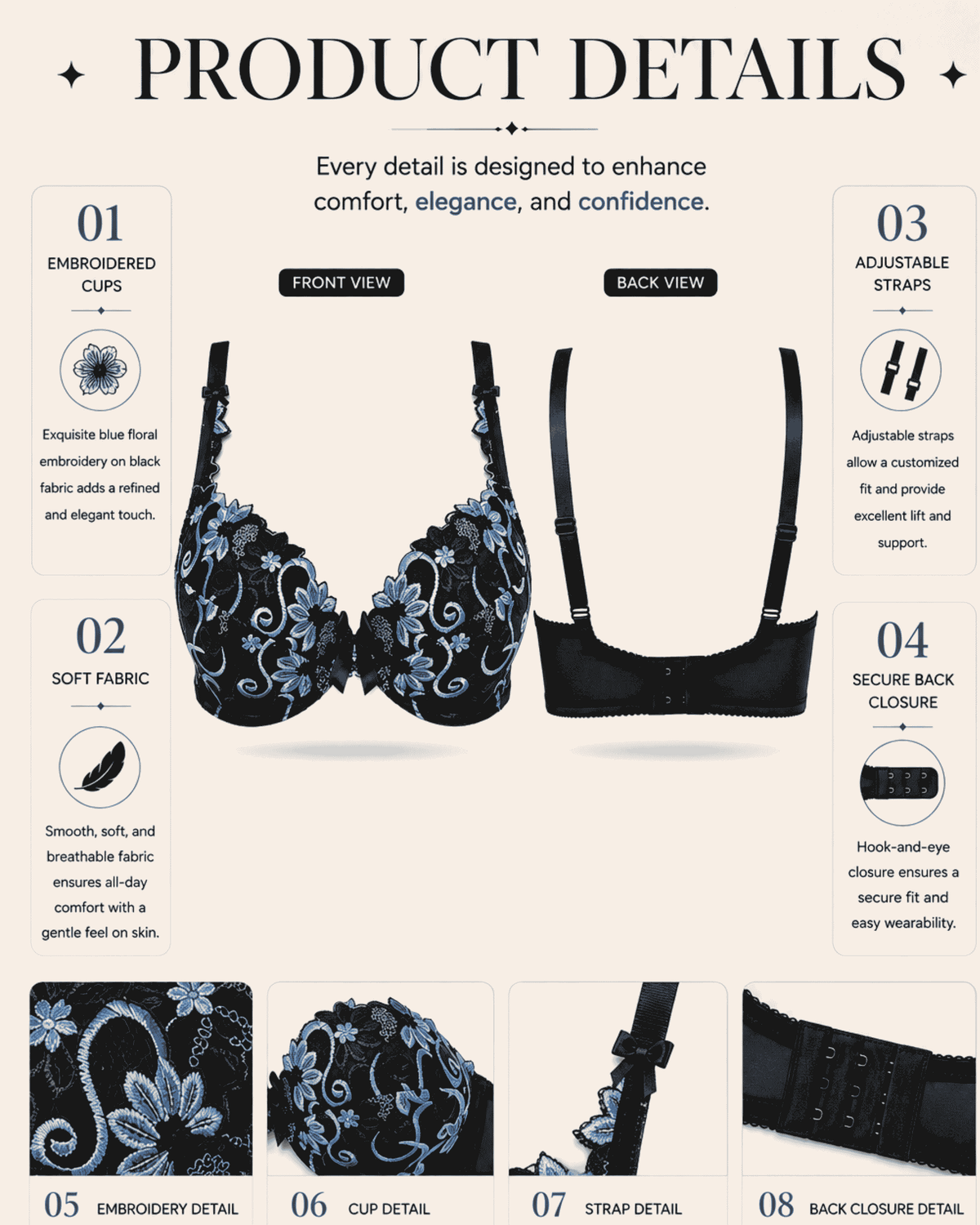 Linsori Florence Midnight & amp - Sapphire bra -  Product detail view