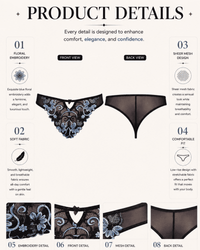 Linsori Sapphire Florence Embroidered Thong -  Product detail view