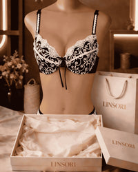 Linsori Noir Ginewra Embroidered Lace Push-Up Bra - Mannequin View