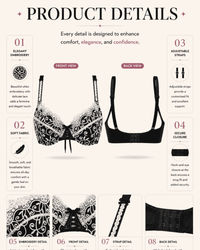 Linsori Noir Ginewra Embroidered Lace Push-Up Bra -  Product detail view