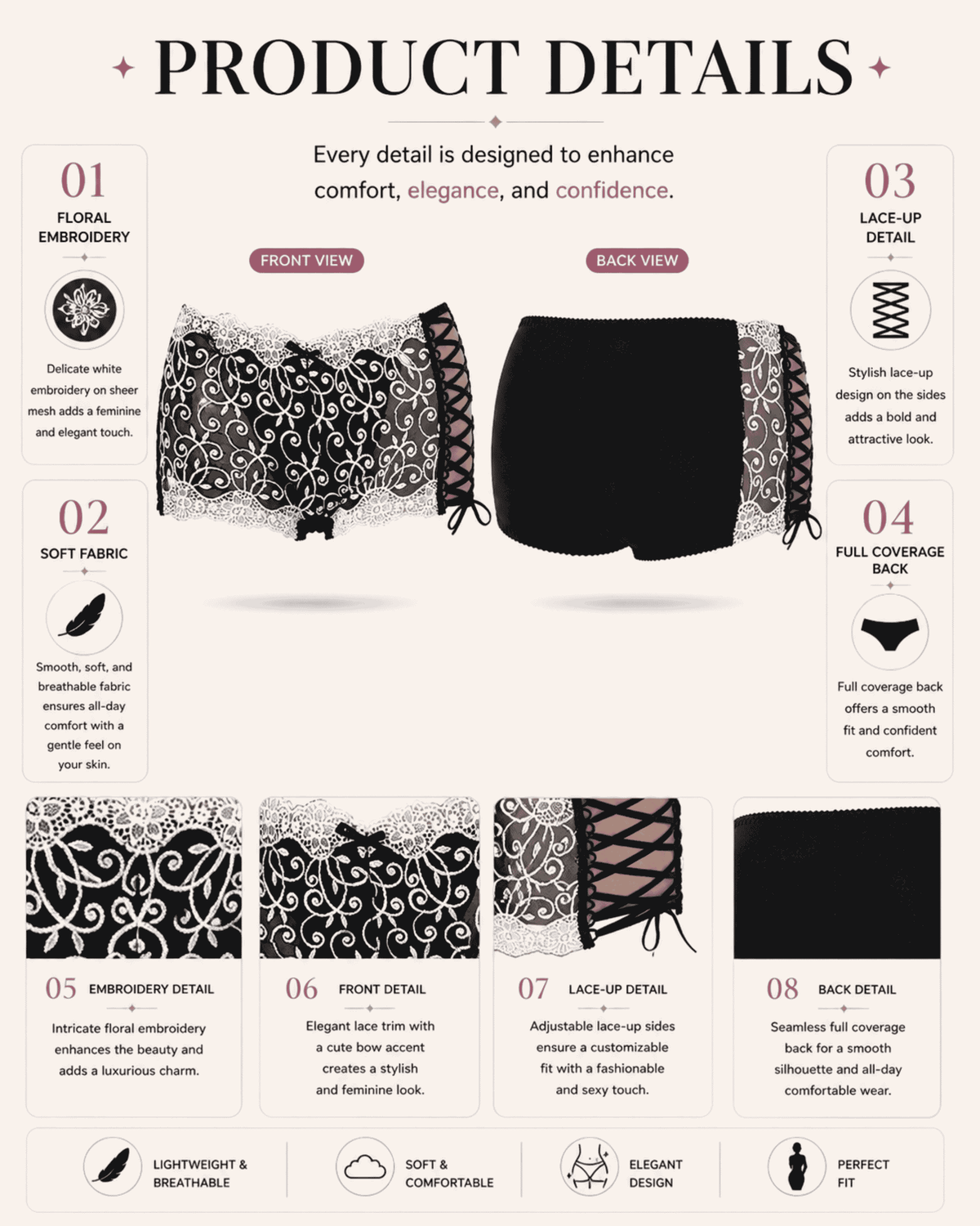 Linsori Noir Ginewra Embroidered Lace Short -  Product detail view
