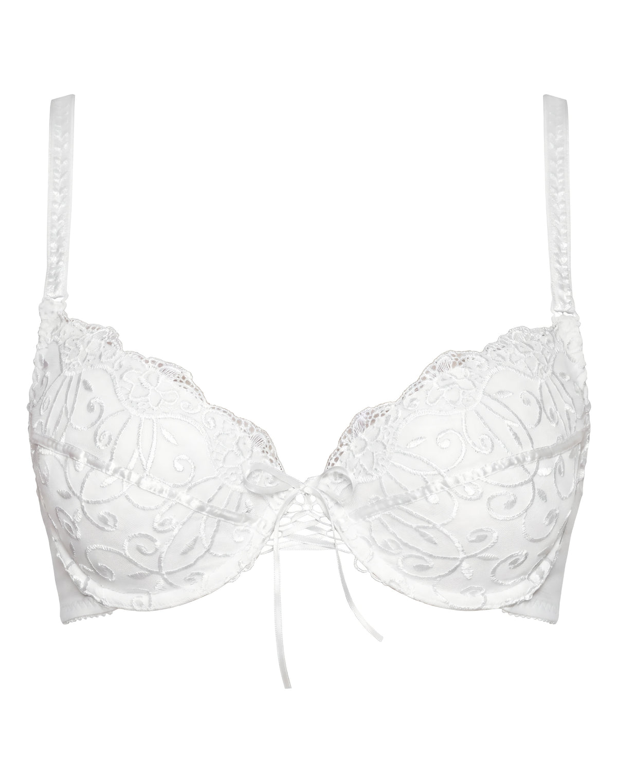 LINSORI - Pearl Ginewra Embroidered Lace Push-Up Bra - WHITE BACKGROUND