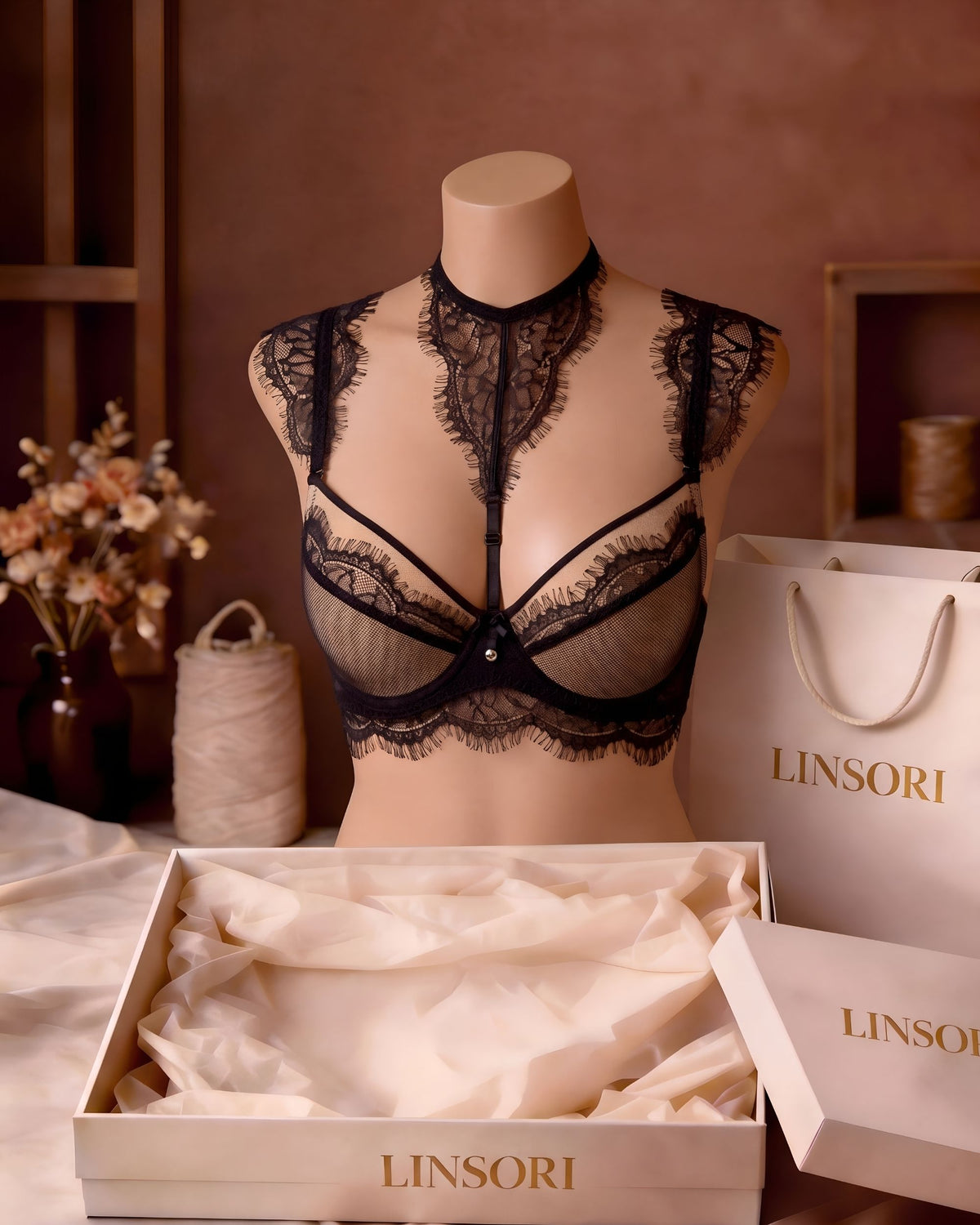 Linsori Noir Eyelash Lace Push Up Plus Size - Mannequin View