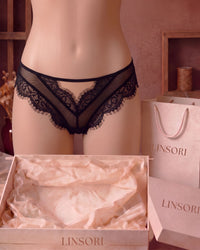 Linsori Obsidian Eyelash Lace Thong - Mannequin View