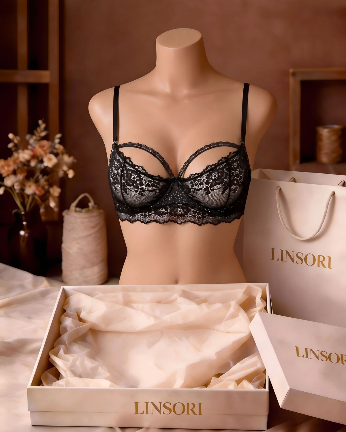 Linsori Midnight Lace Soft Cup Bra 4 Plus Size - Mannequin View