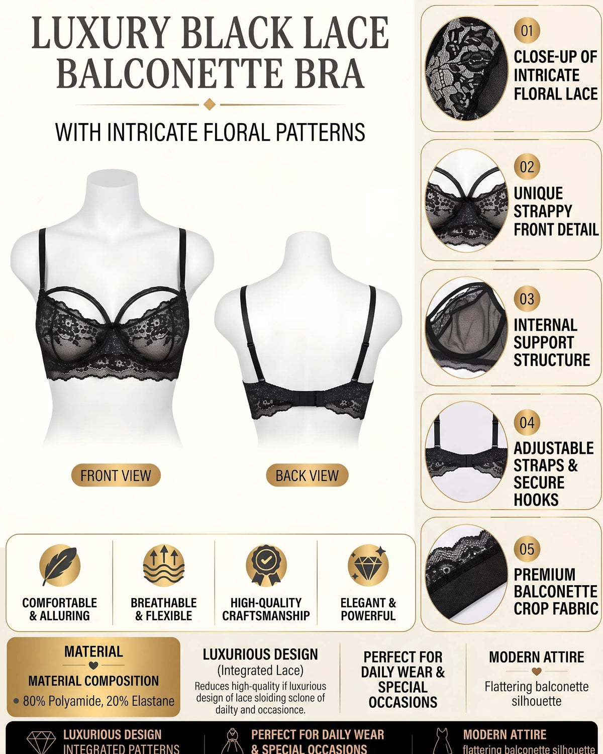 Linsori Midnight Lace Soft Cup Bra 4 Plus Size -  Product detail view