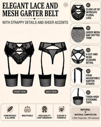 Linsori Noir Lace Suspender Belt Hold-Ups -  Product detail view