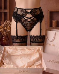 Linsori Midnight Lace Thong with Crystal Detail - Mannequin View