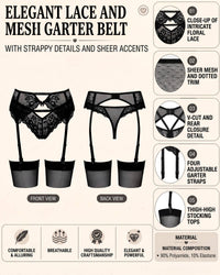 Linsori Midnight Lace Thong with Crystal Detail -  Product detail view