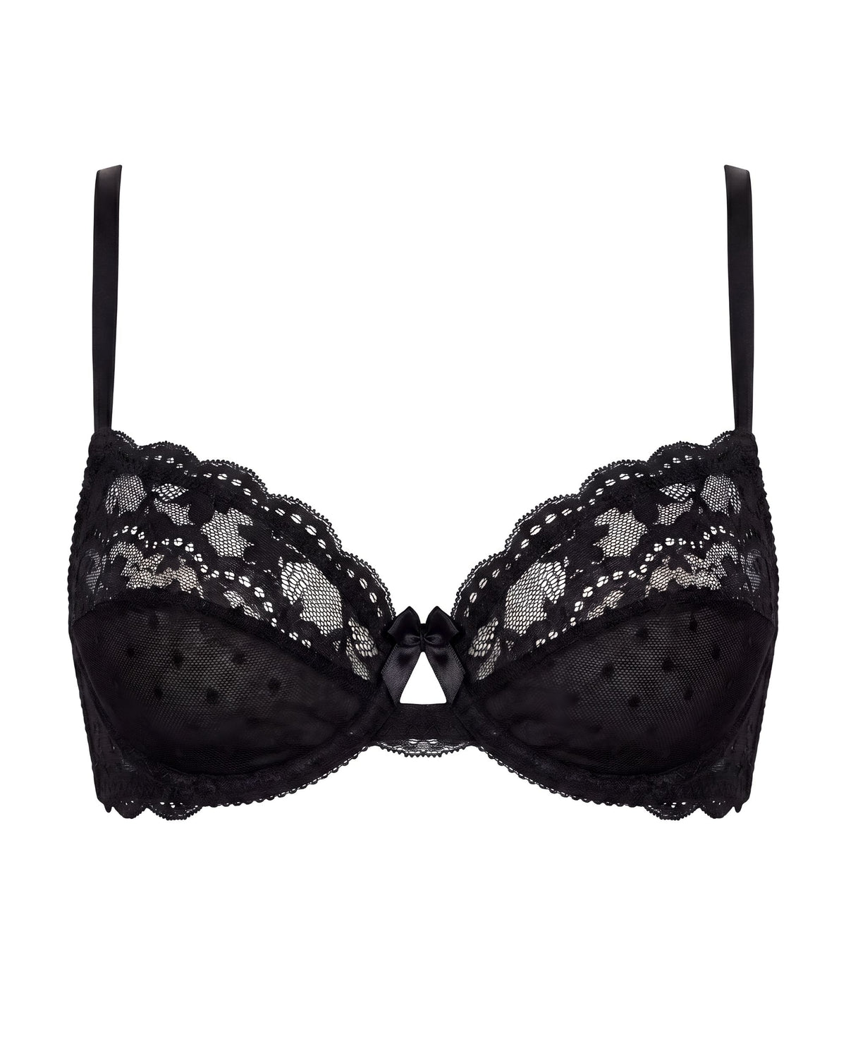 Linsori Noir Polka Dot Soft Cup Piece Plus Size - White background view