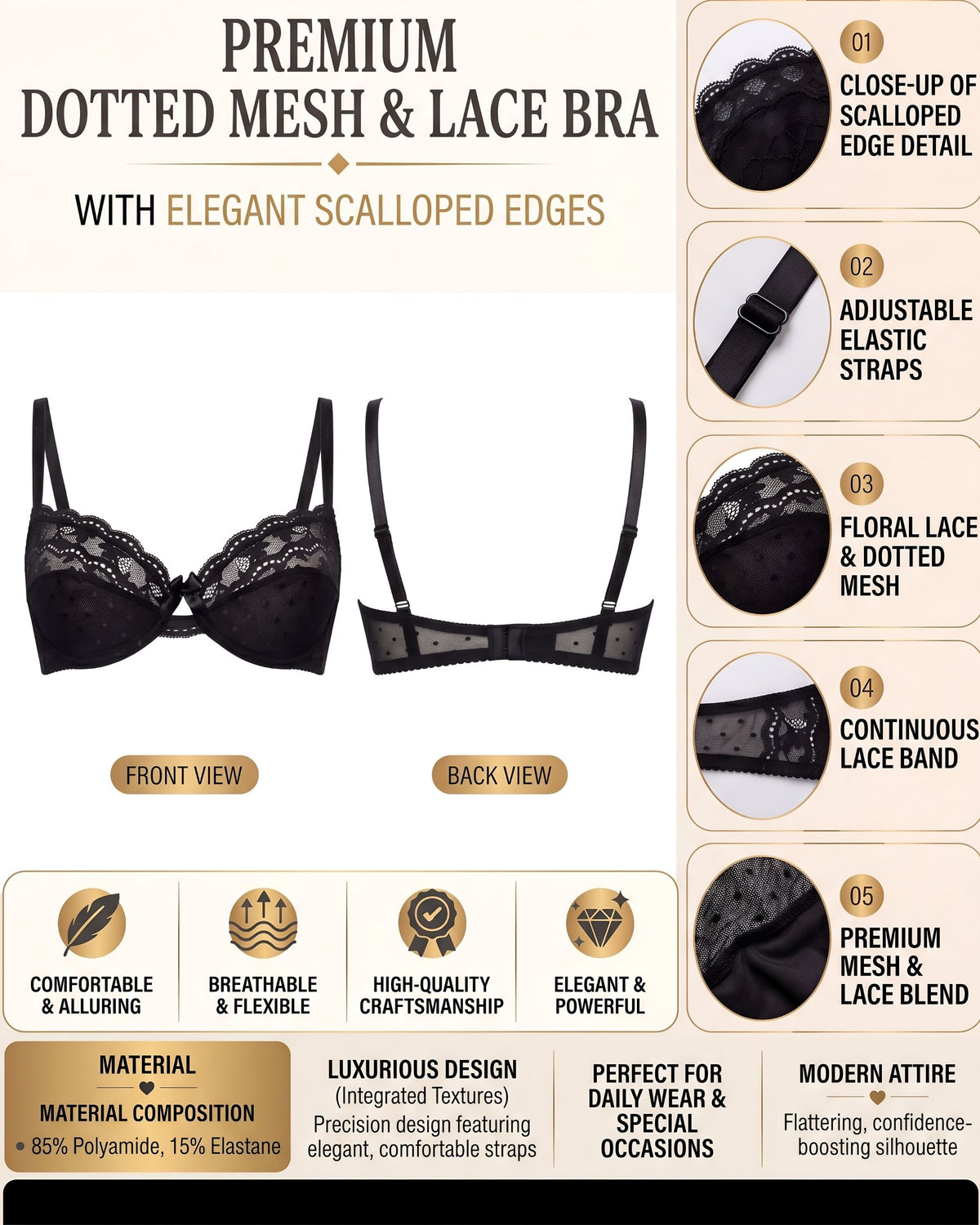 Linsori Noir Polka Dot Soft Cup Piece Plus Size -  Product detail view