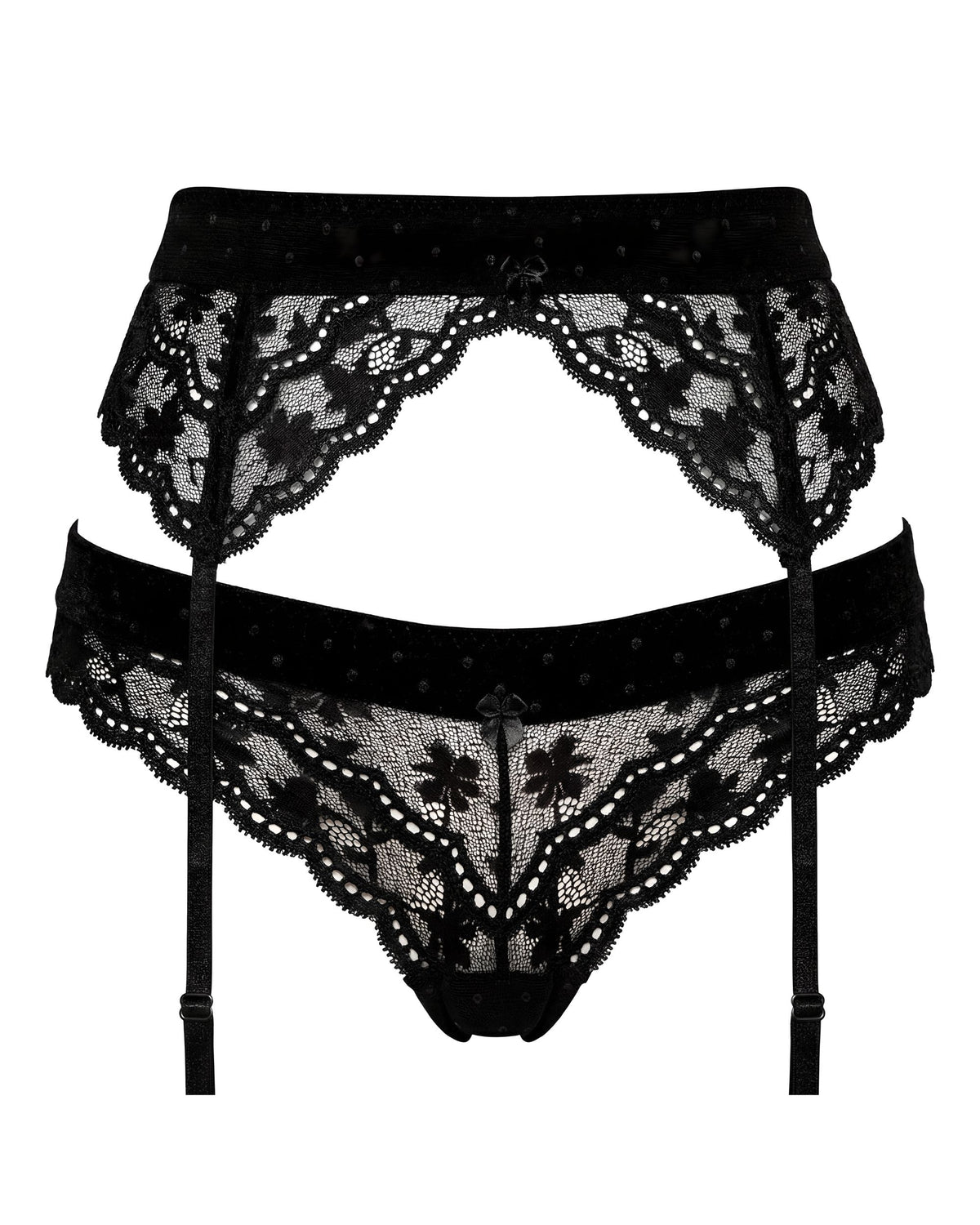 Linsori Polka Dot Noir Suspender Belt Plus Size - White background view
