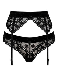 Linsori Polka Dot Noir Suspender Belt Plus Size - White background view
