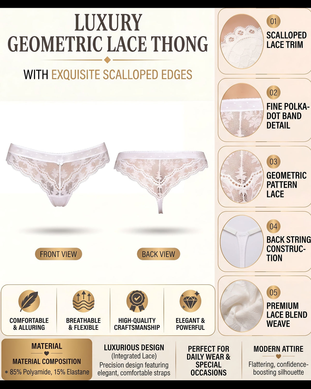 Linsori Pearl Polka Dot Delicate Thong -  Product detail view