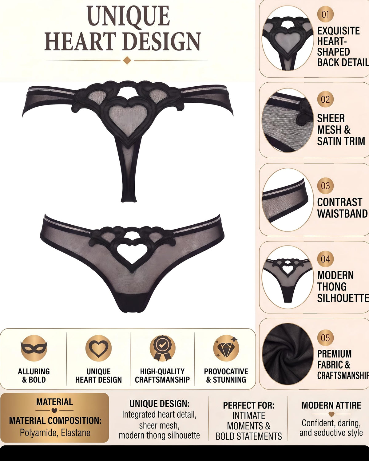 linsori - Noir Sheer Mesh Thong - product detail