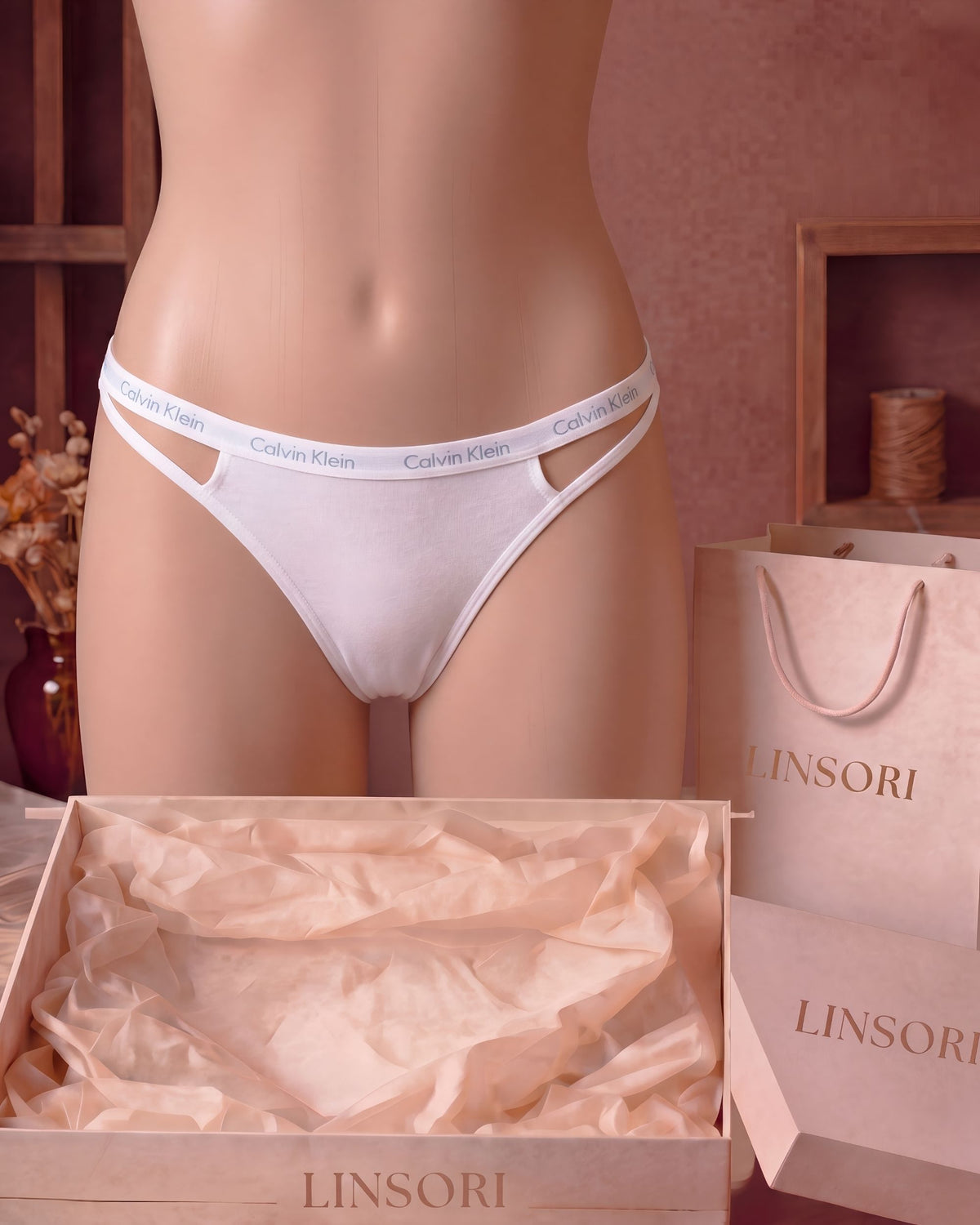 Linsori Pearl Playful Kiss Embroidered Brief - Mannequin View